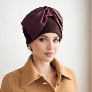 Vintage Michelle Brown Wool Hat w Satin bow